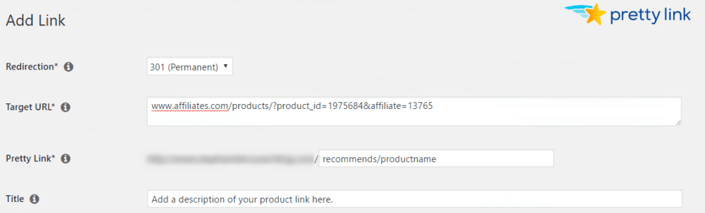 PrettyLinks Cloaking Add A New Link