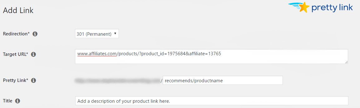 PrettyLinks Cloaking Add A New Link