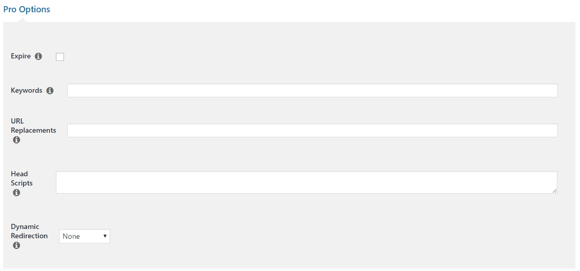 Opções do PrettyLinks pro