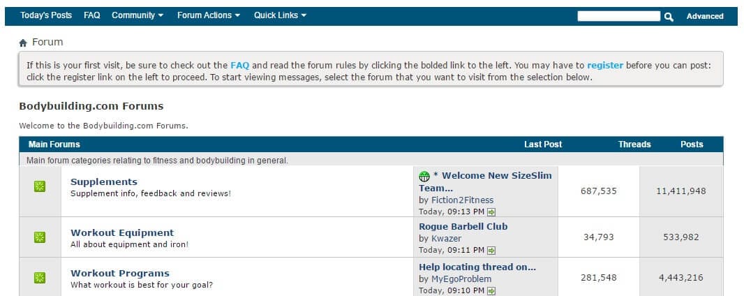 Bodybuilding forum homepage