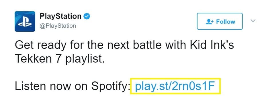 A branded link as seen on PlayStation's Twitter page