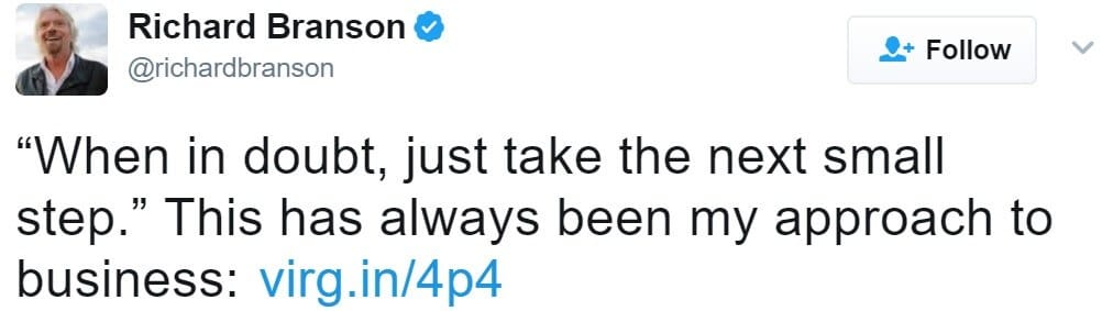 Mensaje de Richard Branson en Twitter con un bonito enlace