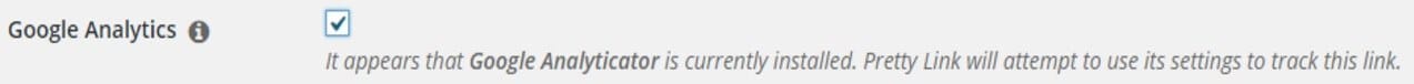 Enable Google Analytics in PrettyLinks link options