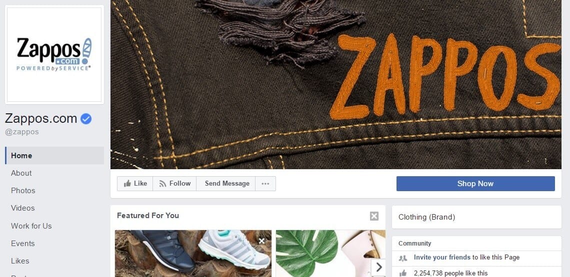 Améliorez l'image de marque de votre entreprise grâce aux médias sociaux - Page professionnelle de Zappos sur Facebook