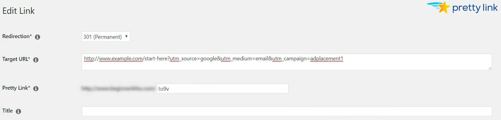 The Edit Link page in PrettyLinks