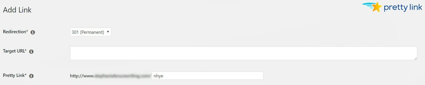 The PrettyLinks Add New Link page