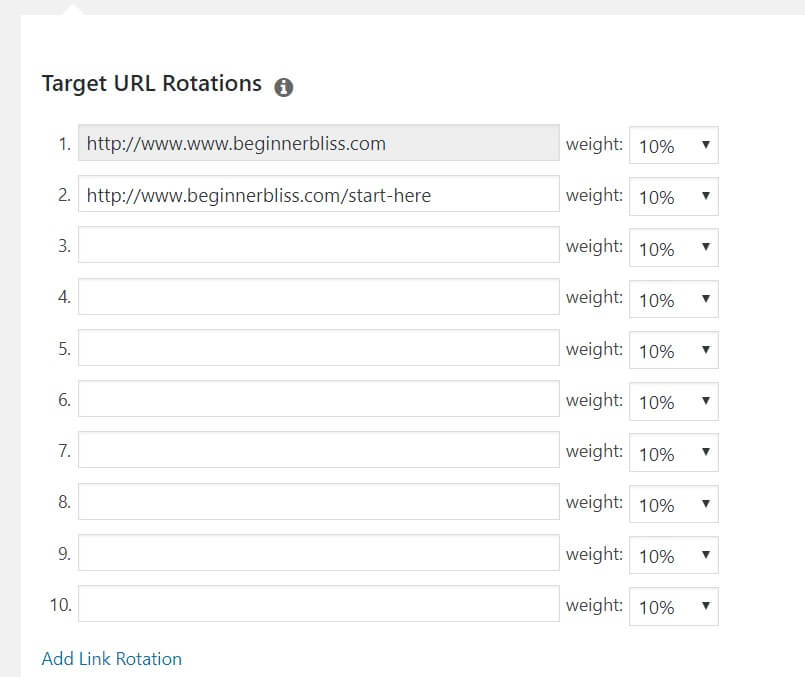 Rotação múltipla de links do PrettyLinks