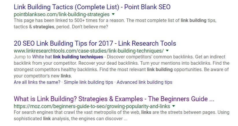 Resultados del motor de búsqueda de Google