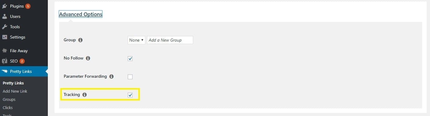 PrettyLinks Enable Tracking