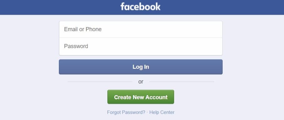 Visualização móvel do Facebook
