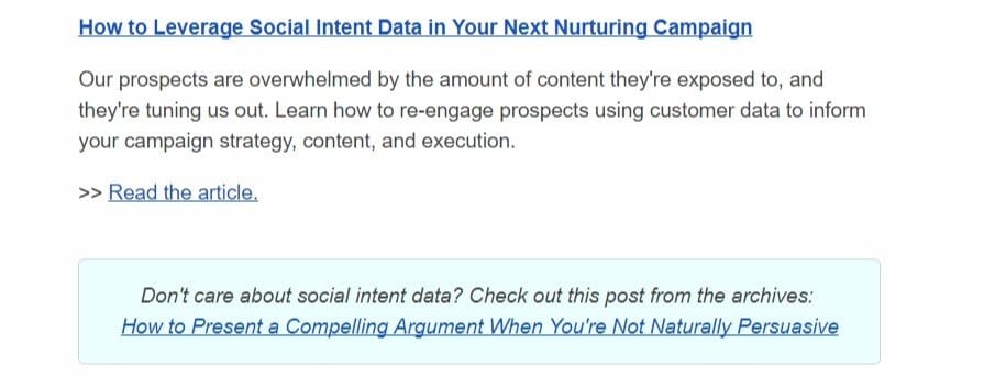 Email HubSpot avec différents placements de liens