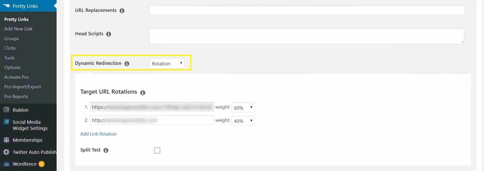 PrettyLinks' rotation