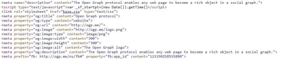 Um exemplo de meta tags de um site