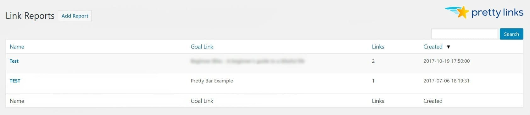 PrettyLinks' Add a Report page for link tracking