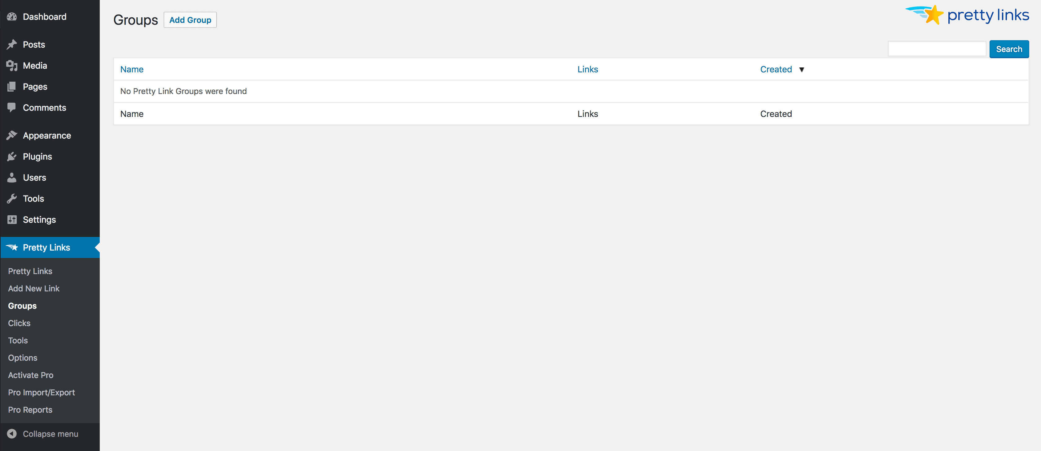 The Link Groups in PrettyLinks.