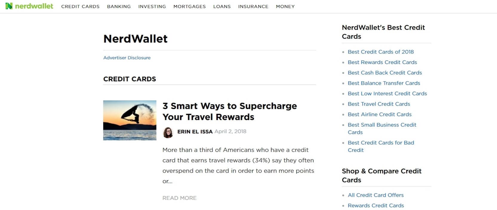 La página del blog NerdWallet