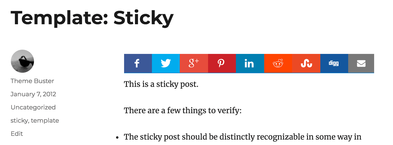 The PrettyLinks Social Buttons Bar appearing at the top of a blog post.