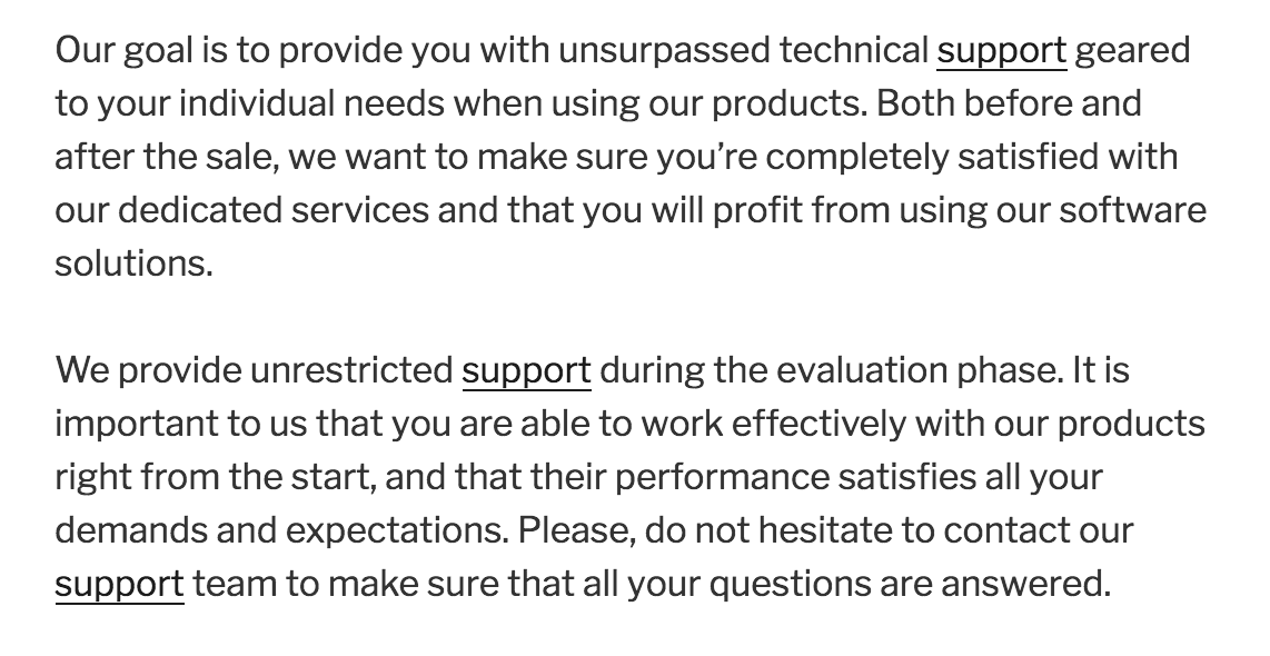 Un extrait d'un article de blog où chaque occurrence du mot "support" est transformée en lien.