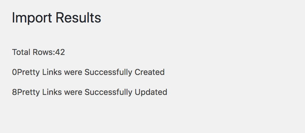 A página Resultados da importação.