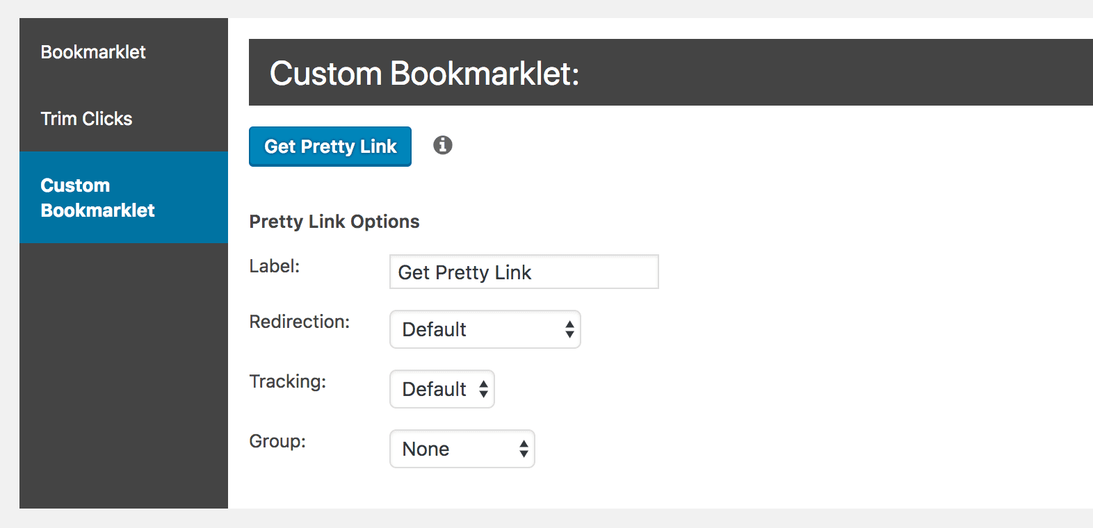 Customizing a bookmarklet in PrettyLinks.