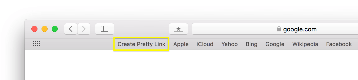 Um marcador "Create Pretty Link" na barra de ferramentas do Safari.