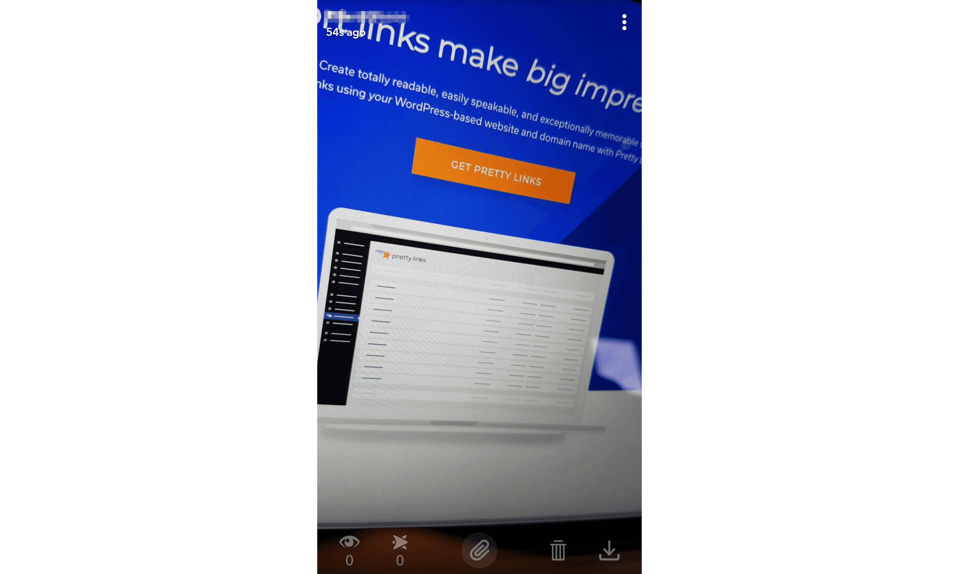 A snap containing a link to PrettyLinks' website.