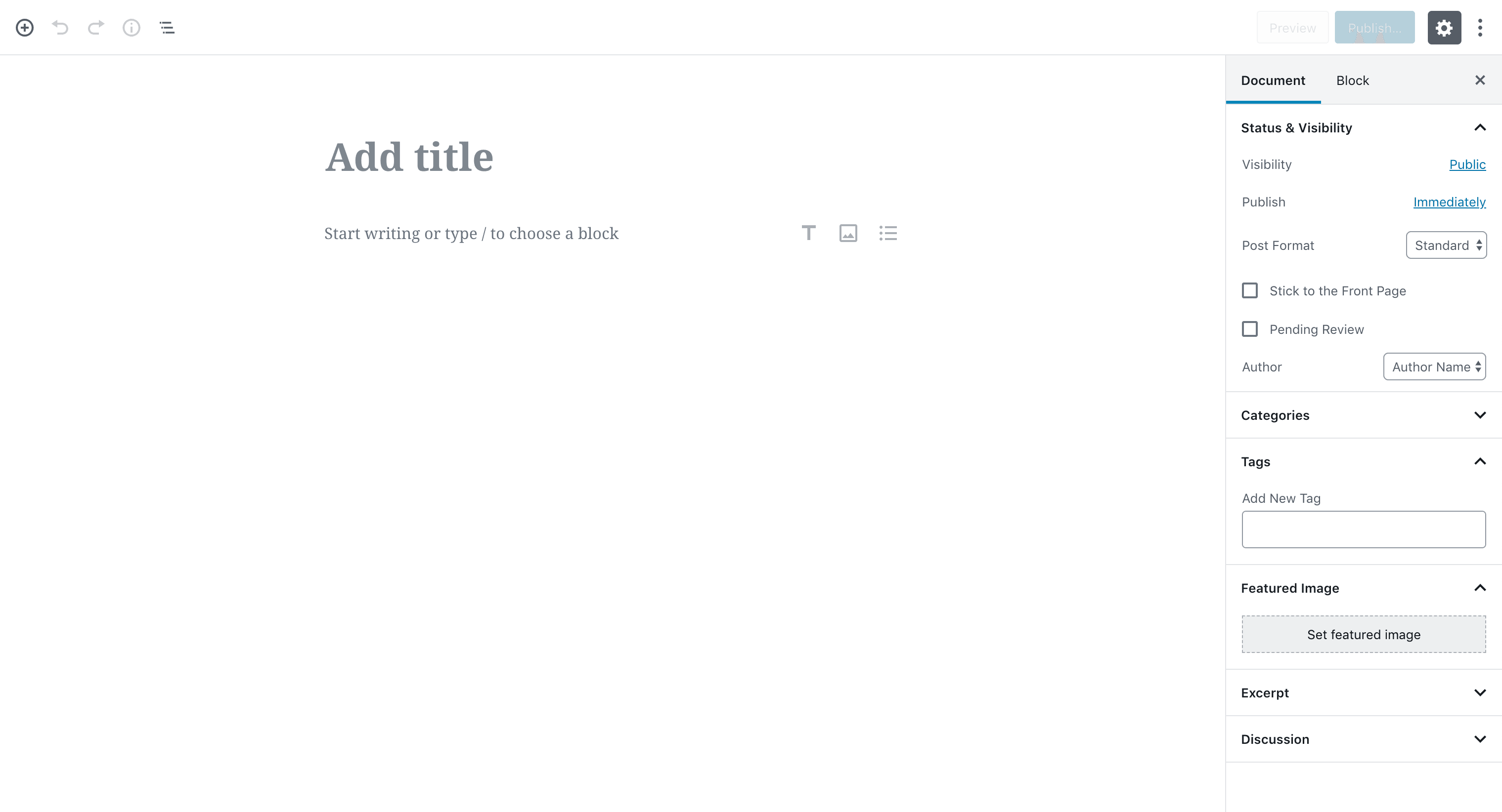 O editor de Gutenberg.