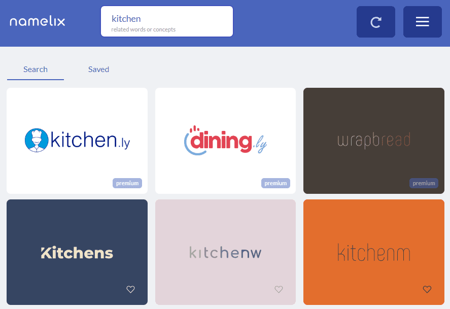 Le générateur de noms de marque Namelix en action.