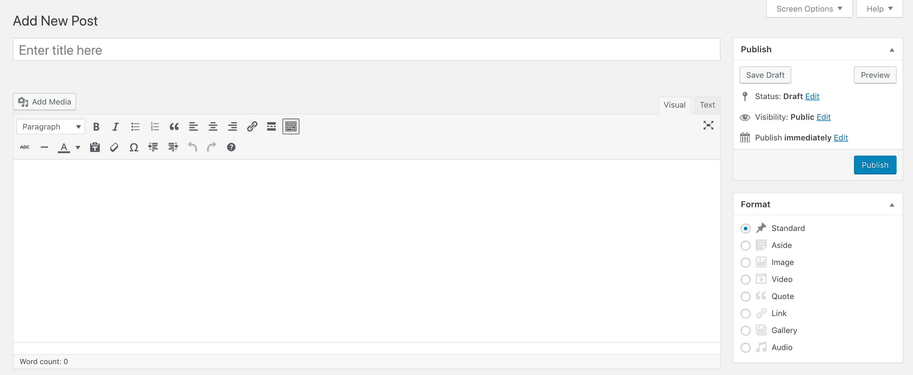 O editor clássico do WordPress.
