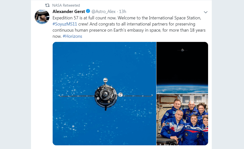 Un retweet sur le compte de la NASA.