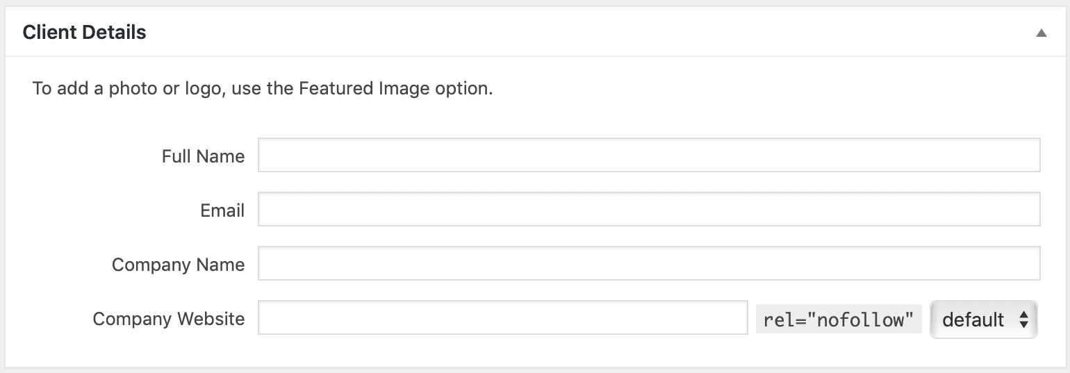 Hinzufügen von Kundeninformationen zu einem Testimonial.