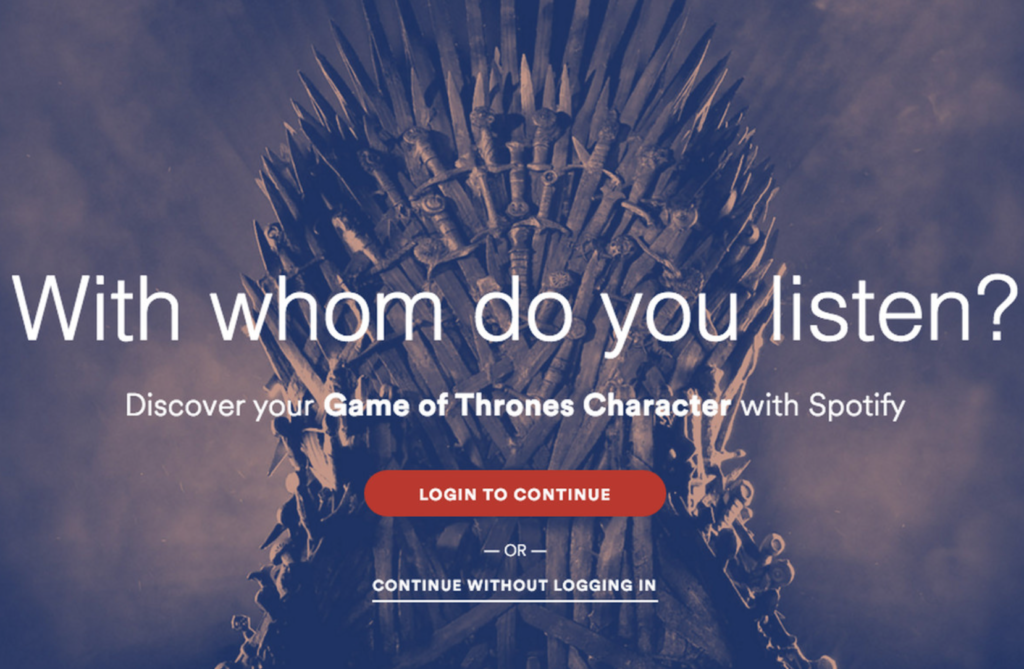 Une campagne Spotify basée sur Game of Thrones.