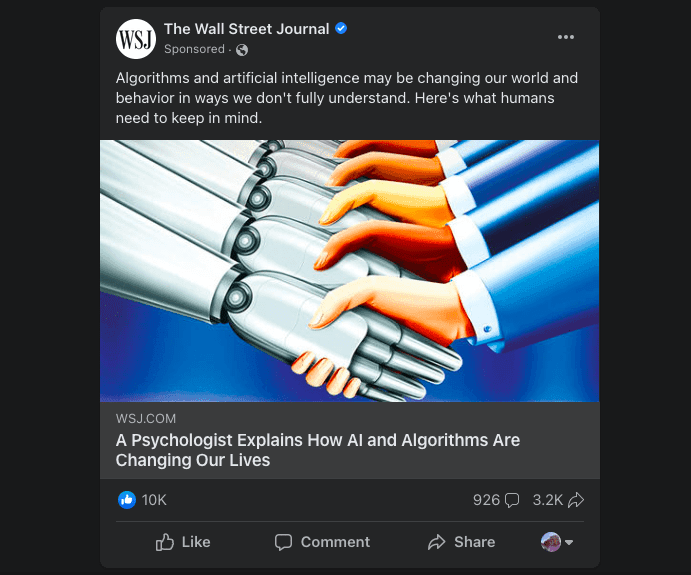 Um exemplo de um anúncio do Facebook.