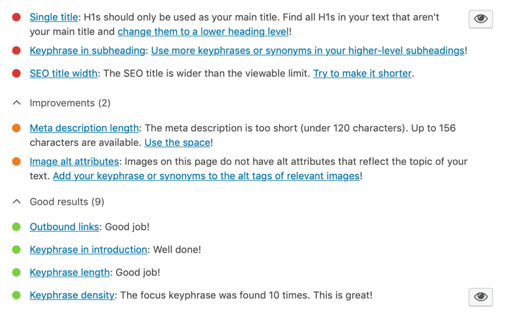 Screenshot der SEO-Analyse.