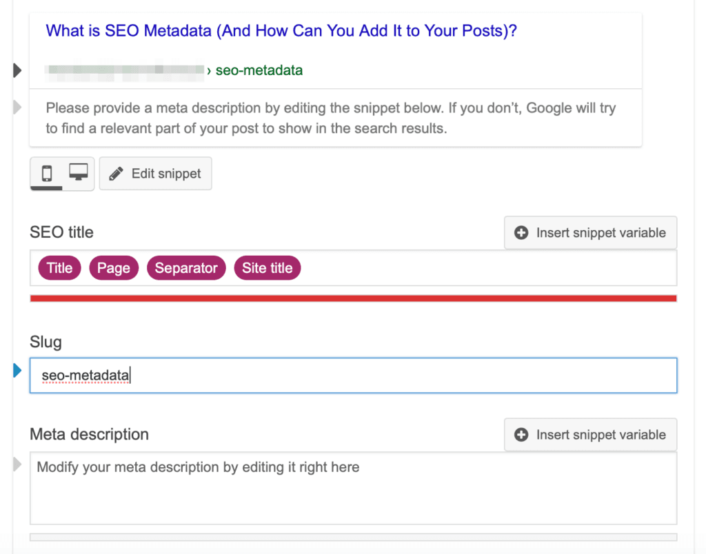 Screenshot des Meta-Beschreibungsfeldes.