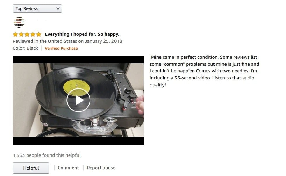 Ein Beispiel für Feedback durch eine positive Nutzerbewertung.