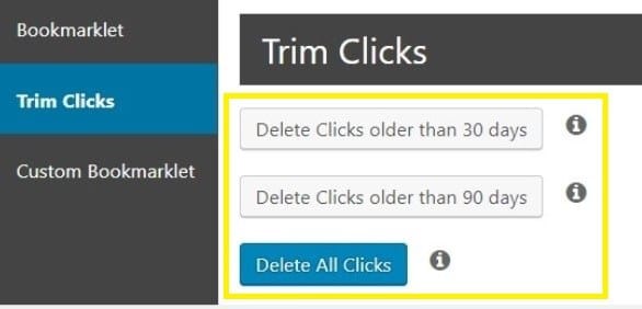 PrettyLinks tool settings.