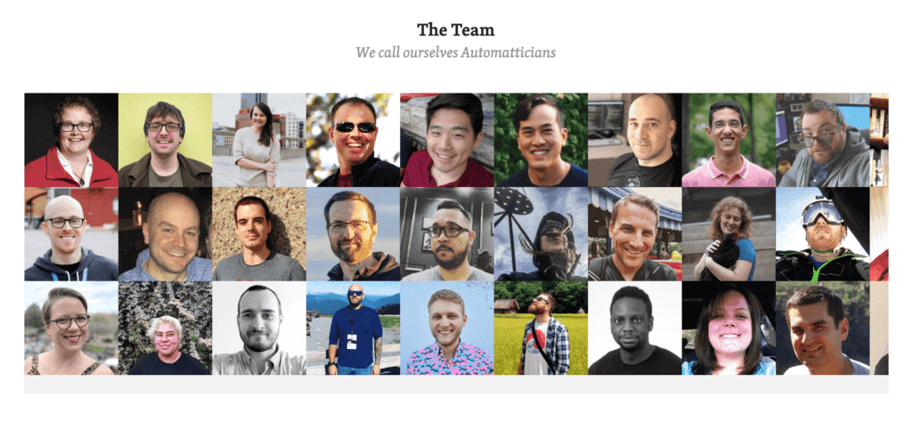 Photos des membres de l'équipe d'Automattic.