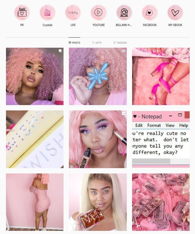 Un thème rose pastel sur Instagram.