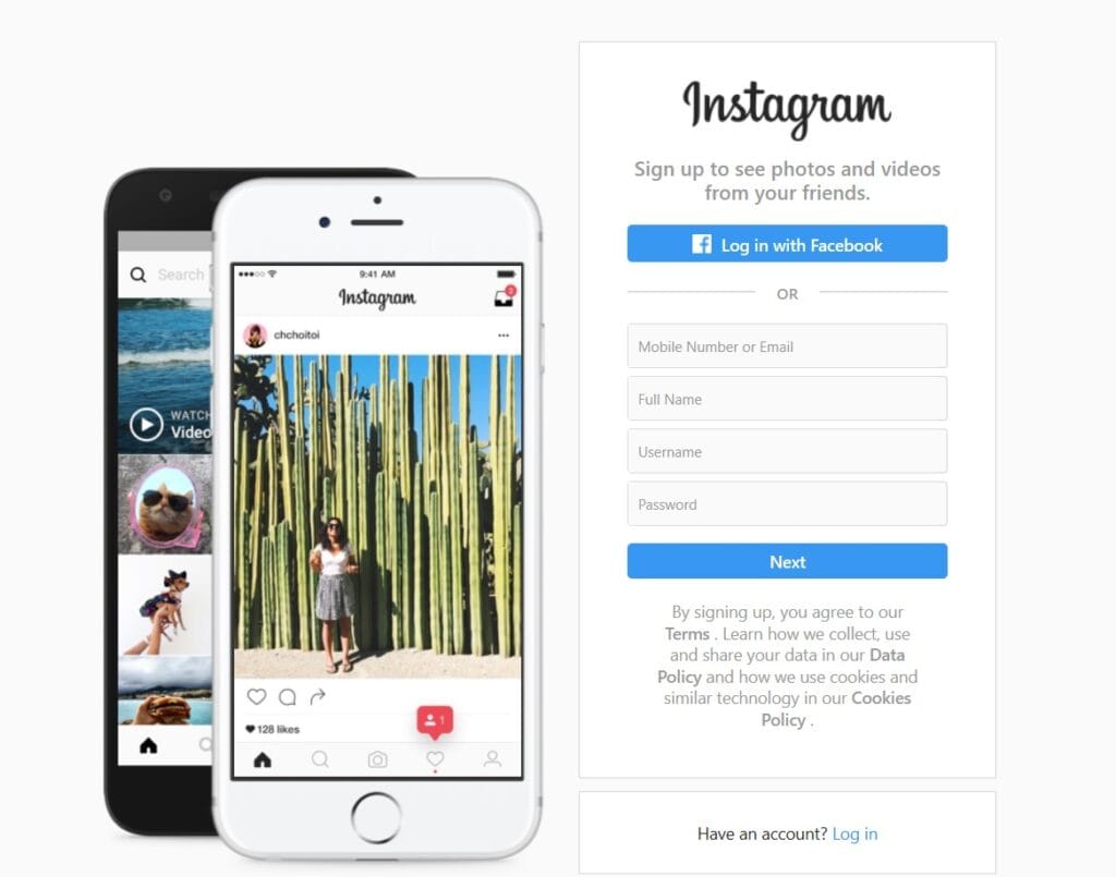 Page d'accueil d'Instagram.