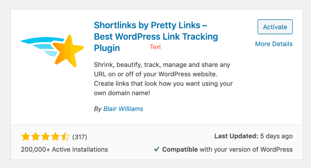 Activation de Pretty LInks dans WordPress.
