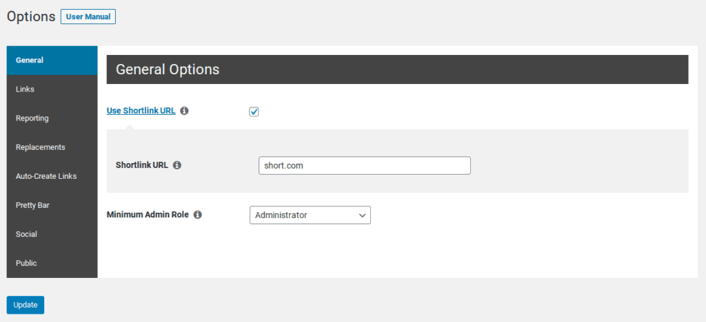 The Use Shortlink URL setting in PrettyLinks.