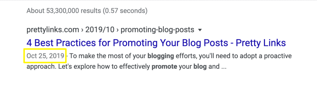 Resultado do Google com a data de publicação destacada.