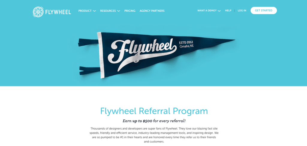 Página de destino do programa de indicação do Flywheel