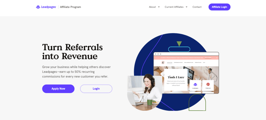Página de destino do programa de afiliados do Leadpages