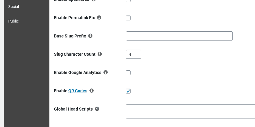 enable qr codes in PrettyLinks