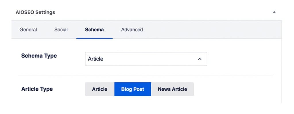 Der Bildschirm zum Einrichten des AIOSEO-Plugin-Schemas.