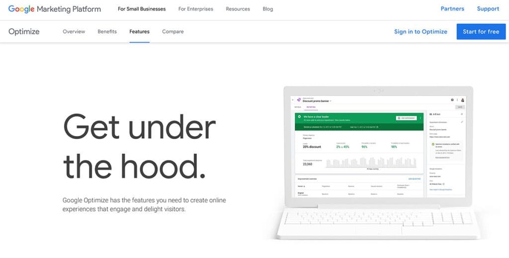Google Optimize free online tool for A/B testing of your website.
