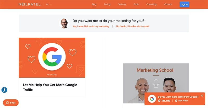 Página inicial de Neil Patel.