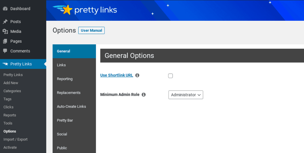 The shortlink URL feature in the PrettyLinks plugin.
